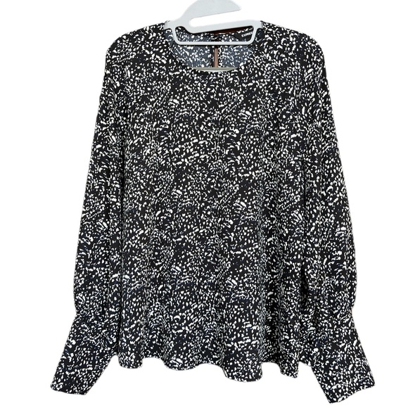 Express Black, White & Blue Abstract Long Sleeve Blouse Size M EUC - Picture 1 of 8